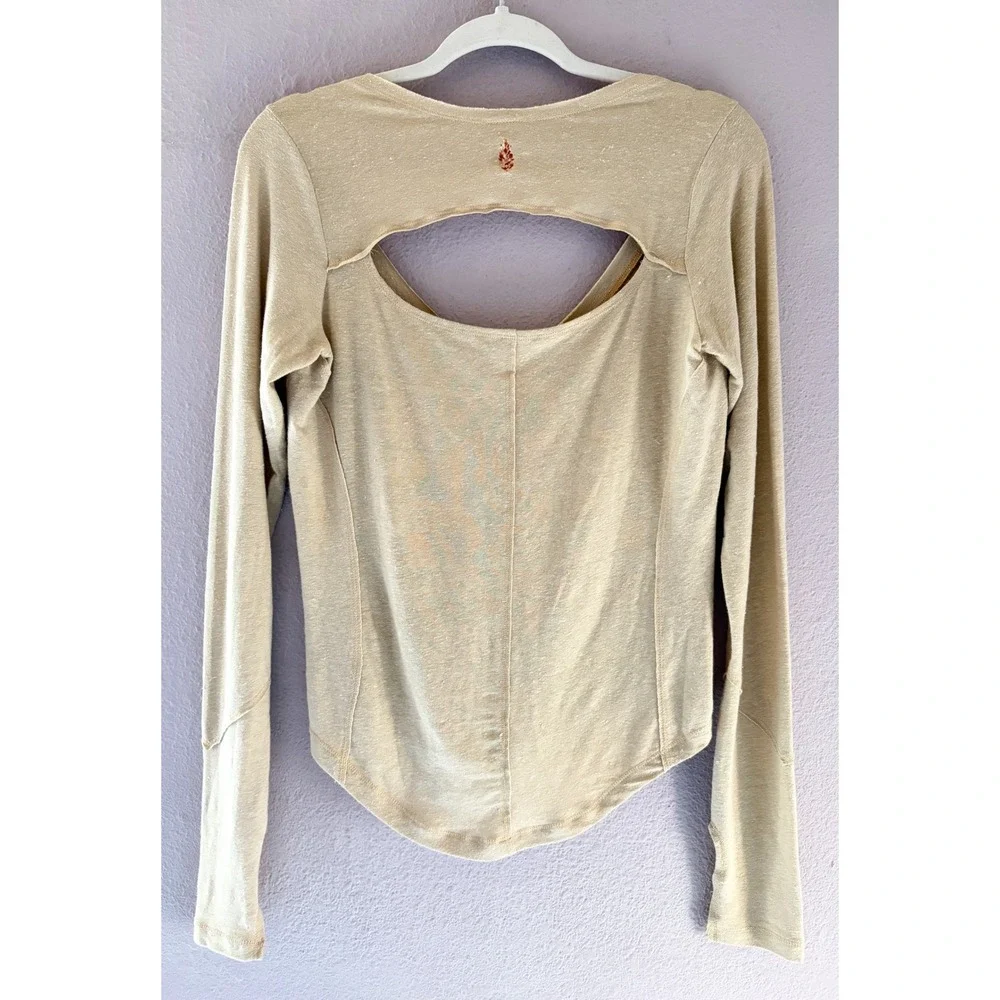 Free People Movement Affinity Long Sleeve‎ Layer Top Linen Blend Athlesiure Yoga